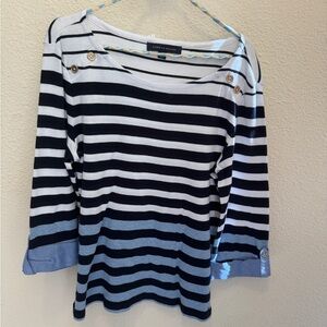 Tommy Hilfiger Blue and White Striped 3/4 Sleeve Blouse with Sailor Collar